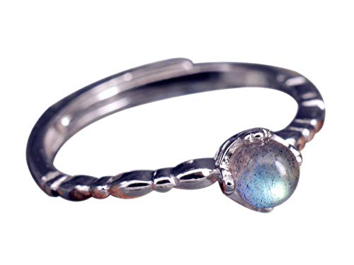 NicoWerk Damen Silberring Mondstein aus 925 Sterling Silber Kugel mit Stein Blau Glatt Dezent Verstellbar Offen SRI344 von NicoWerk
