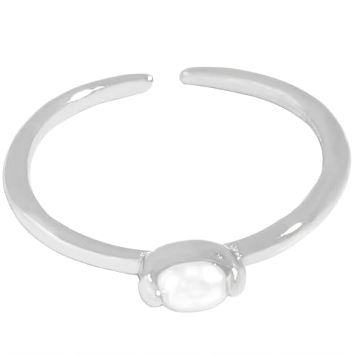 NicoWerk Damen Silberring Perle aus 925 Sterling Silber Schmal Glänzend Glatt mit Stein Edel Elegant Zierlich Verstellbar Offen SRI1014 von NicoWerk
