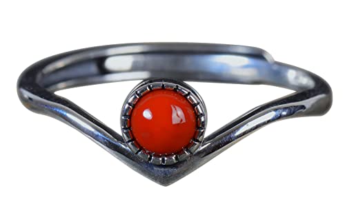 NicoWerk Damen Silberring Rot aus 925 Sterling Silber Schmal Vintage mit Stein Achat Filigran Geschwungen Verstellbar Offen SRI902 von NicoWerk