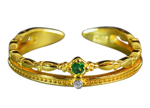NicoWerk Damen Silberring Schlicht aus 925 Sterling Silber Golden Doppelreihig mit Stein Grün Zirkonia Verstellbar Offen SRI711 von NicoWerk