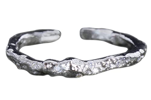 NicoWerk Damen Silberring Schmal aus 925 Sterling Silber Schlicht mit Stein Struktur Uneben Zirkonia Verstellbar Offen SRI816 von NicoWerk