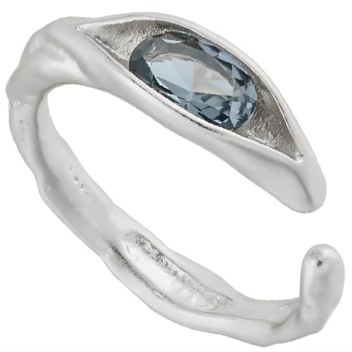 NicoWerk Damen Silberring Stein aus 925 Sterling Silber Blau mit Struktur Gewunden Blatt Zirkonia Verstellbar Offen SRI992 von NicoWerk