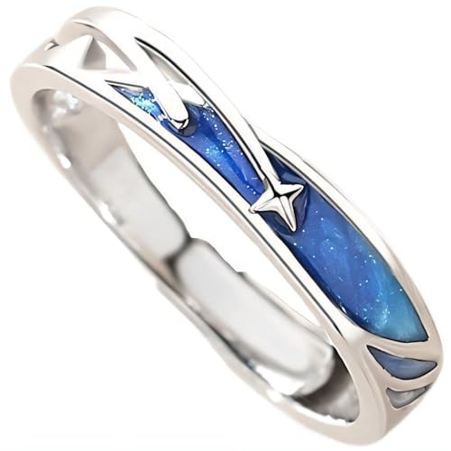 NicoWerk Damen Silberring Schnuppenstern aus 925 Sterling Silber Emaille Blau Schmal Glänzend Verstellbar Offen SRI672 von NicoWerk