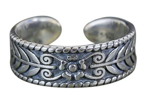 NicoWerk Damen Silberring Vintage aus 925 Sterling Silber Geschwärzt Bandring Olivenzweig mit Muster Verstellbar Offen SRI803 von NicoWerk