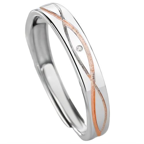 NicoWerk Damen Silberring Welle aus 925 Sterling Silber Schlicht Filigran Glatt mit Stein Glänzend Bandring Bronze Verstellbar Offen SRI1050 von NicoWerk