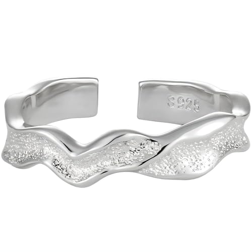 NicoWerk Damen Silberring Welle aus 925 Sterling Silber Schmal Rustikal Keltig Matt Glatt mit Struktur Glänzend Verstellbar Offen SRI1085 von NicoWerk