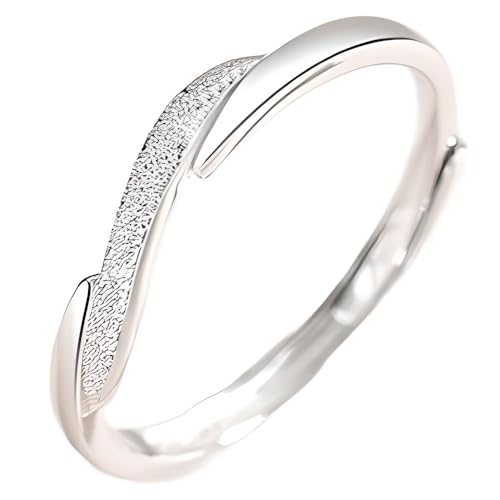 NicoWerk Damen Silberring Welle aus 925 Sterling Silber Schmal Schlicht Filigran Glatt mit Struktur Glänzend Glitzernd Verstellbar Offen SRI1042 von NicoWerk