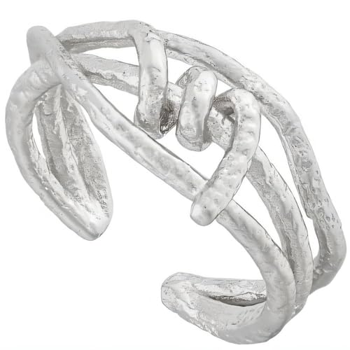 NicoWerk Damen Silberring mit Struktur aus 925 Sterling Silber Glänzend Schlange Breit Durchblickend Gehämmert Druchbrochen Edel Elegant SRI1009 von NicoWerk