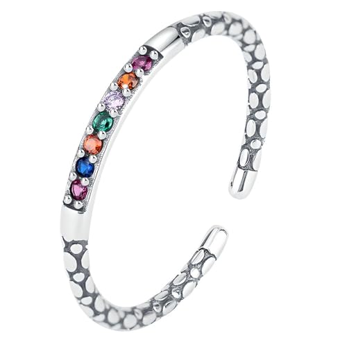NicoWerk Ring Silber 925 Damen – Filigraner, schmaler Silberring mit buntem Stein, Vintage Struktur, verstellbar und glänzend - SRI1108 von NicoWerk