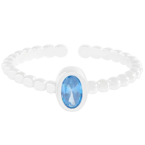 NicoWerk Ring Silber 925 Damen - Verstellbarer Silberring Damen 925 Silber, Ring mit blauem ovalem Stein - SRI1113 von NicoWerk