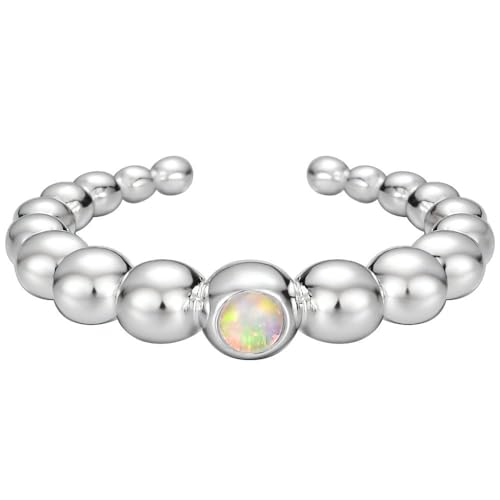 NicoWerk Ring Silber 925 Damen - Verstellbarer Silberring Damen 925 Silber mit Opal, Ring mit Stein in Kugel-Design - SRI1110 von NicoWerk
