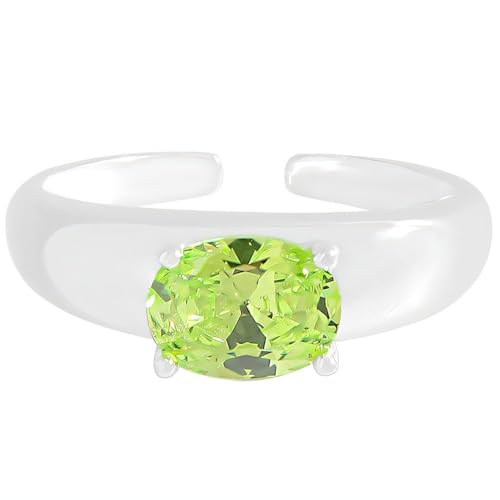 NicoWerk Ring Silber 925 Damen- Verstellbarer Silberring mit grünem ovalem Stein Glänzend Zirkonia Elegant SRI1114 von NicoWerk