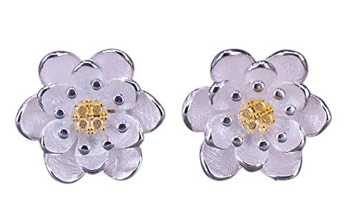 NicoWerk Silber Ohrstecker Lotus Wasserrose Seerose Blume Golden Damen 925 Ohrringe Stecker Ohrschmuck Geschenk Sterling SOS223 von NicoWerk