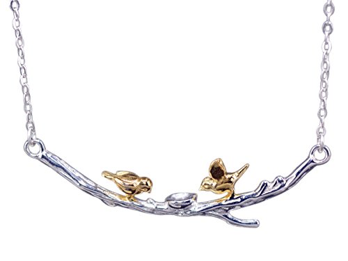 NicoWerk Silberkette mit Anhänger Vogel Ast Vergoldet Golden Ethno Halskette Damen 925 Silber Kette Schmuck Sterling SKE233 von NicoWerk