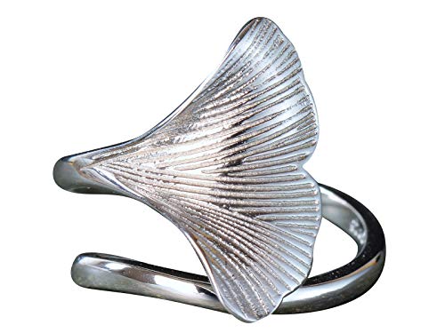 NicoWerk PREMIUM Damen Silberring aus 925 Sterling Silber - Damenring - Verstellbar mit Ginkgo-Blatt Ginko verziert - Designed in Germany - Inkl. Geschenkverpackung - Schmuck - SRI229 von NicoWerk