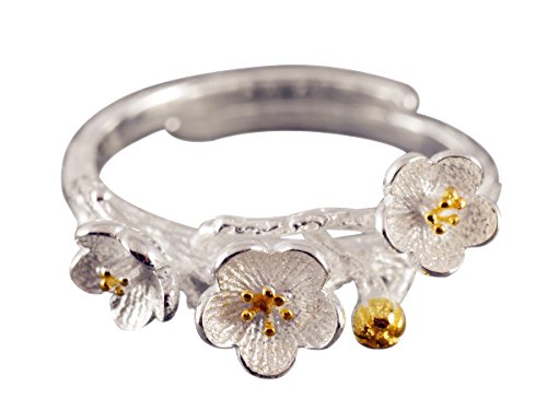 NicoWerk PREMIUM Damen Silberring aus 925 Sterling Silber - Mit zarten Blumen verziert und vergoldet - Ring verstellbar - inkl. Geschenkverpackung - Designed in Germany - SRI132 von NicoWerk