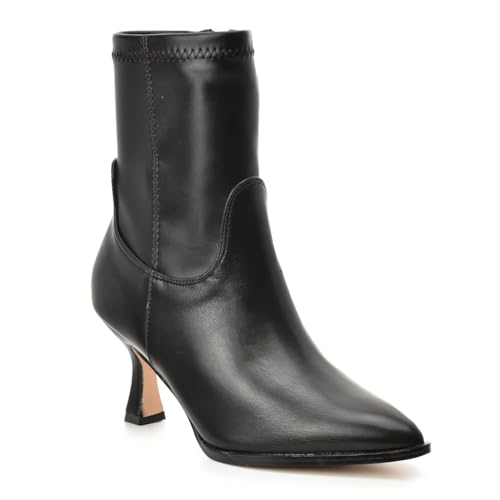 Nicole Miller Damen Dixon Mid-Rise Ankle Boots, Stretch Heeled Booties mit spitzen Zehen und seitlichem Reißverschluss für Frauen, bequeme und stilvolle Mode-Booties für Frauen, Schwarz Stretch, 36 EU von Nicole Miller New York