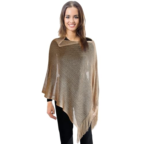 Nicole Miller New York Damen Modischer Frühjahr/Sommer, Winter Schals, Goldfarbener Poncho mit Fransen aus Lurex, Einheitsgröße von Nicole Miller New York