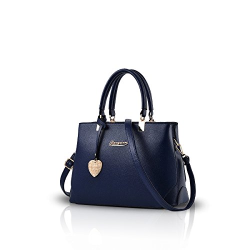 NICOLE & DORIS Handtaschen für Damen Elegant Henkeltaschen PU Leder Schultertasche wasserdichte Umhängetasche Modern Taschen mit Anhänger Dunkelblau von NICOLE & DORIS