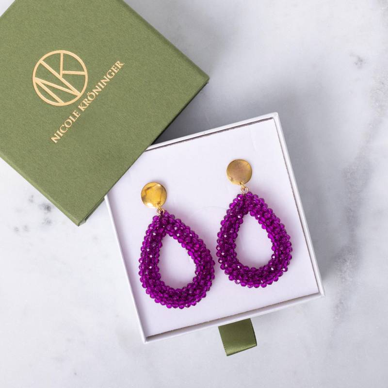 Perlen Ohrringe, Statement Hängeohrringe, Trachten Schmuck, Elegante Facettenperlen, Ohrstecker Violett, Ohrringe Purple von NicoleKroeninger