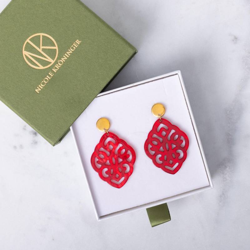 Resin Ohrringe, Statement Ornament Geschenkidee Frau, Trachten Schmuck, Hänge Rote Ohrstecker von NicoleKroeninger