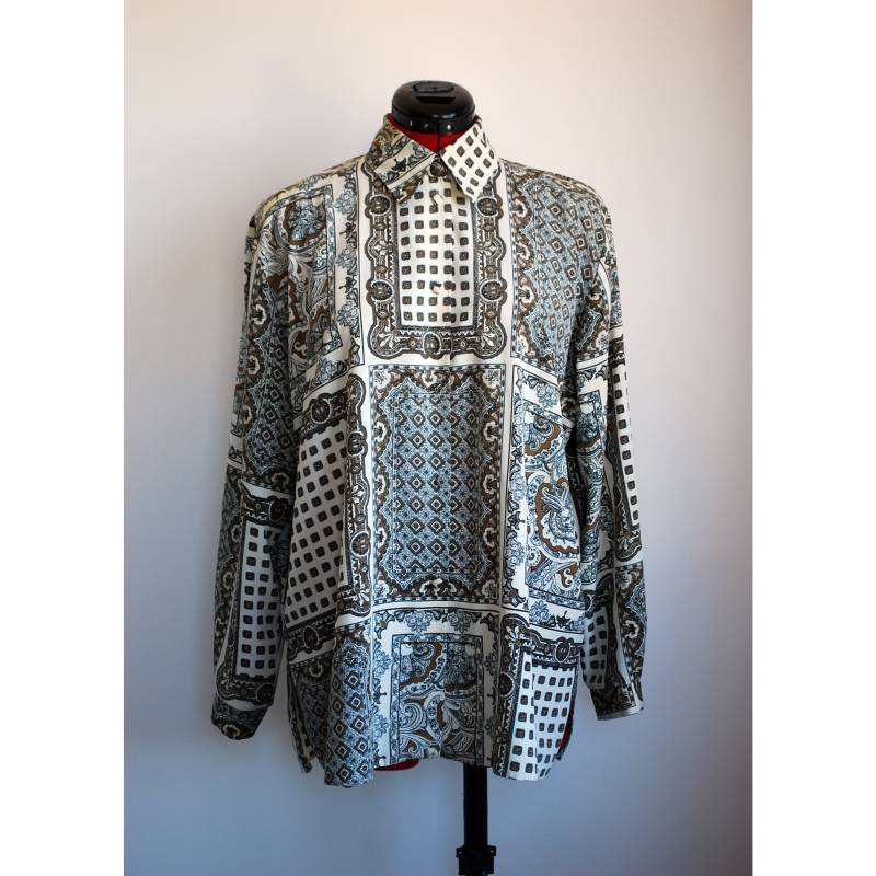 80Er Jahre Creme Neuheit Print-Shirt, Größe 16 80Er Jahre Creme Neuheit Print-Shirt, Größe 16 von NicoleSimoneVintage