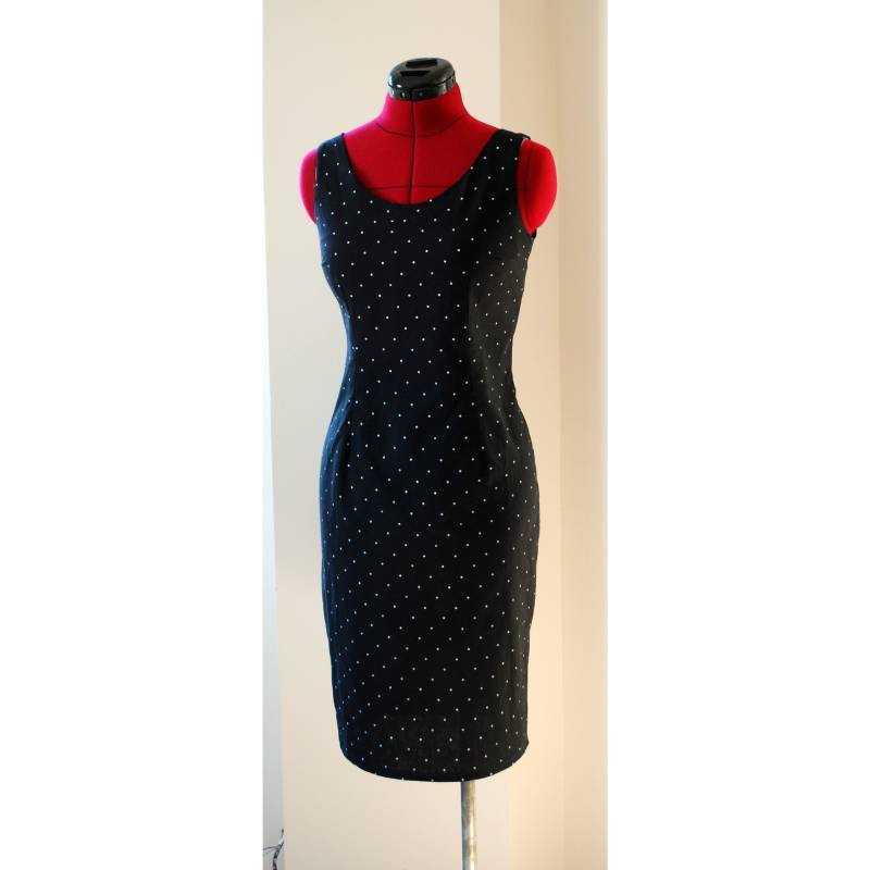Vintage Topshop Schwarz Polka Dot Body Con Baumwoll Kleid, Größe 10 Vintage Topshop Schwarz Polka Dot Body Con Baumwoll Kleid, Größe 10 von NicoleSimoneVintage