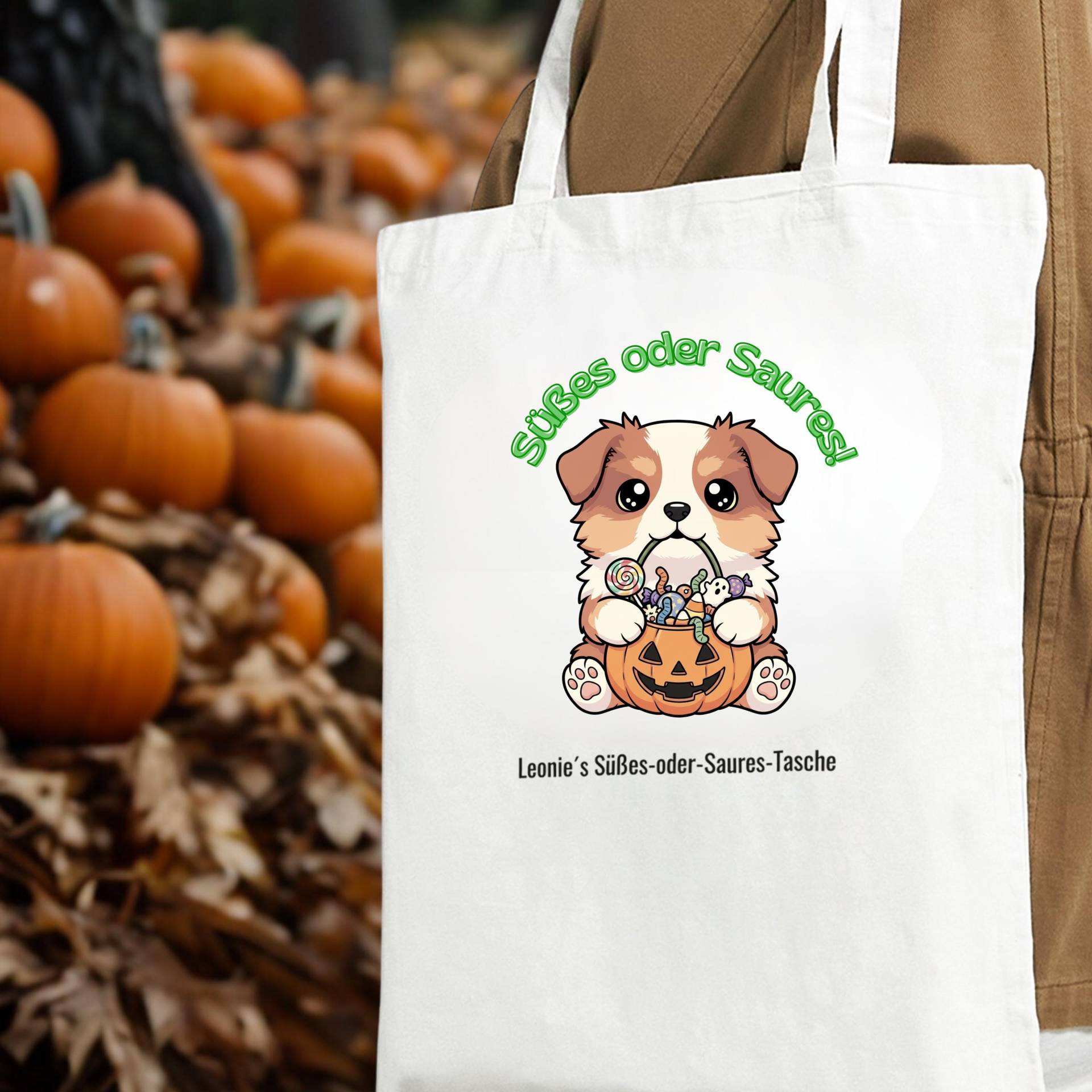 Halloween Stofftasche Aussie Red Tri | Australian Shepherd Tasche Süßes Oder Saures Personalisierbar Mit Namen von NicolesAussieLove