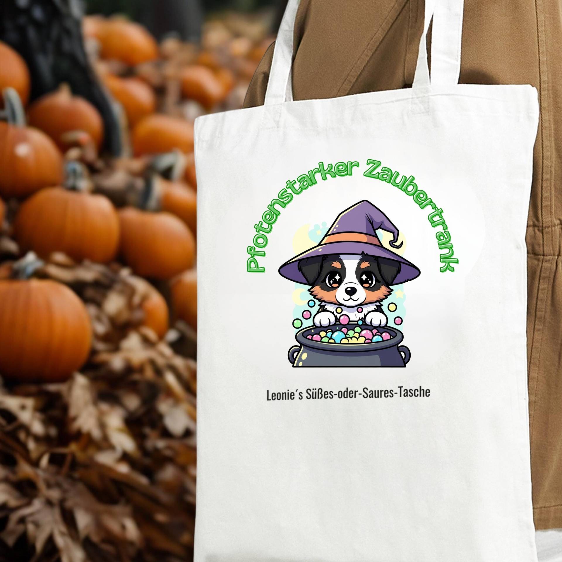 Personalisierte Halloween-Tasche Australian Shepherd Black Tri Mit Hexenhut | Süßes-Oder-Saures-Tasche Aussie von NicolesAussieLove