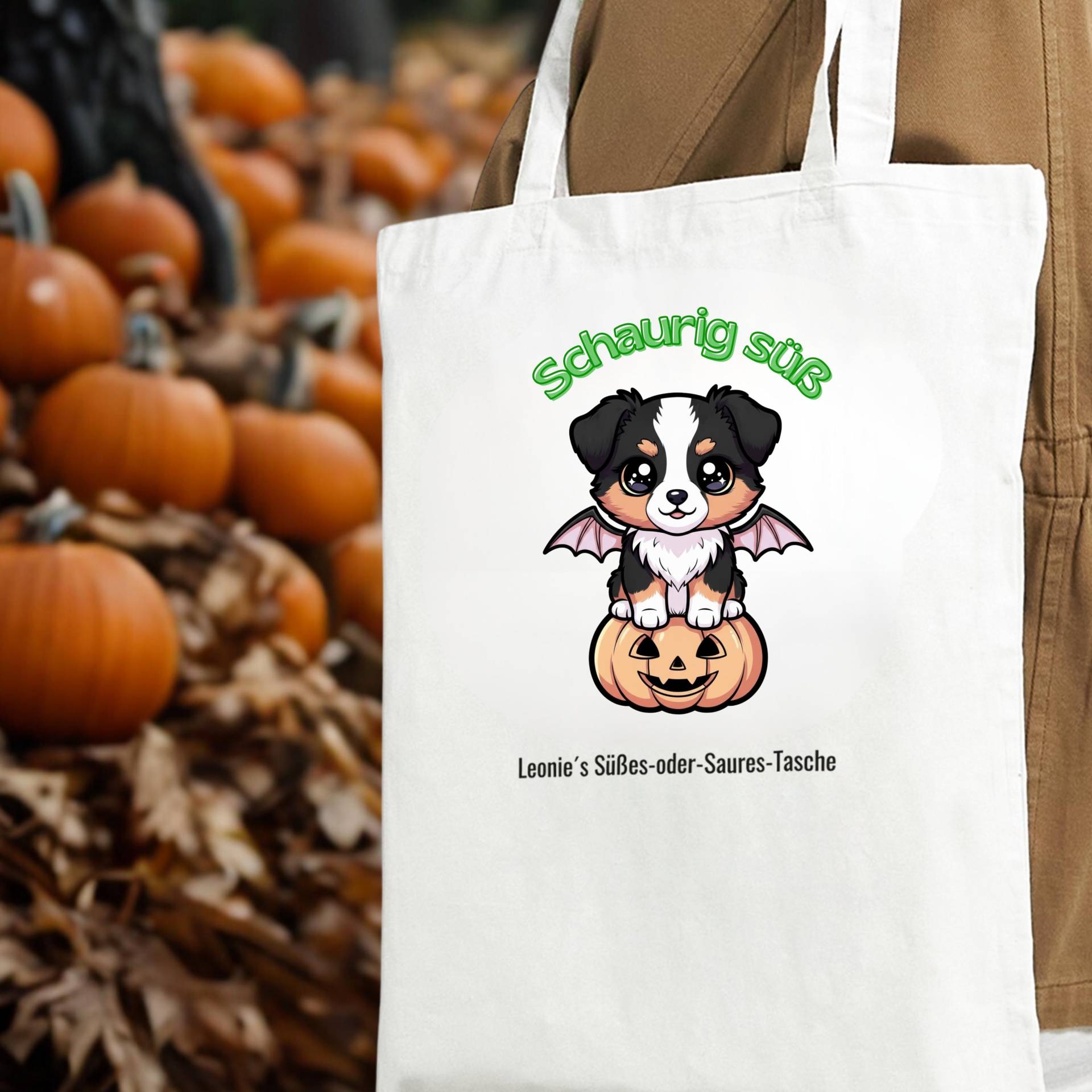 Personalisierte Halloween-Tasche Australian Shepherd Black Tri | Süßes-Oder-Saures-Tasche Für Kinder Aussie von NicolesAussieLove