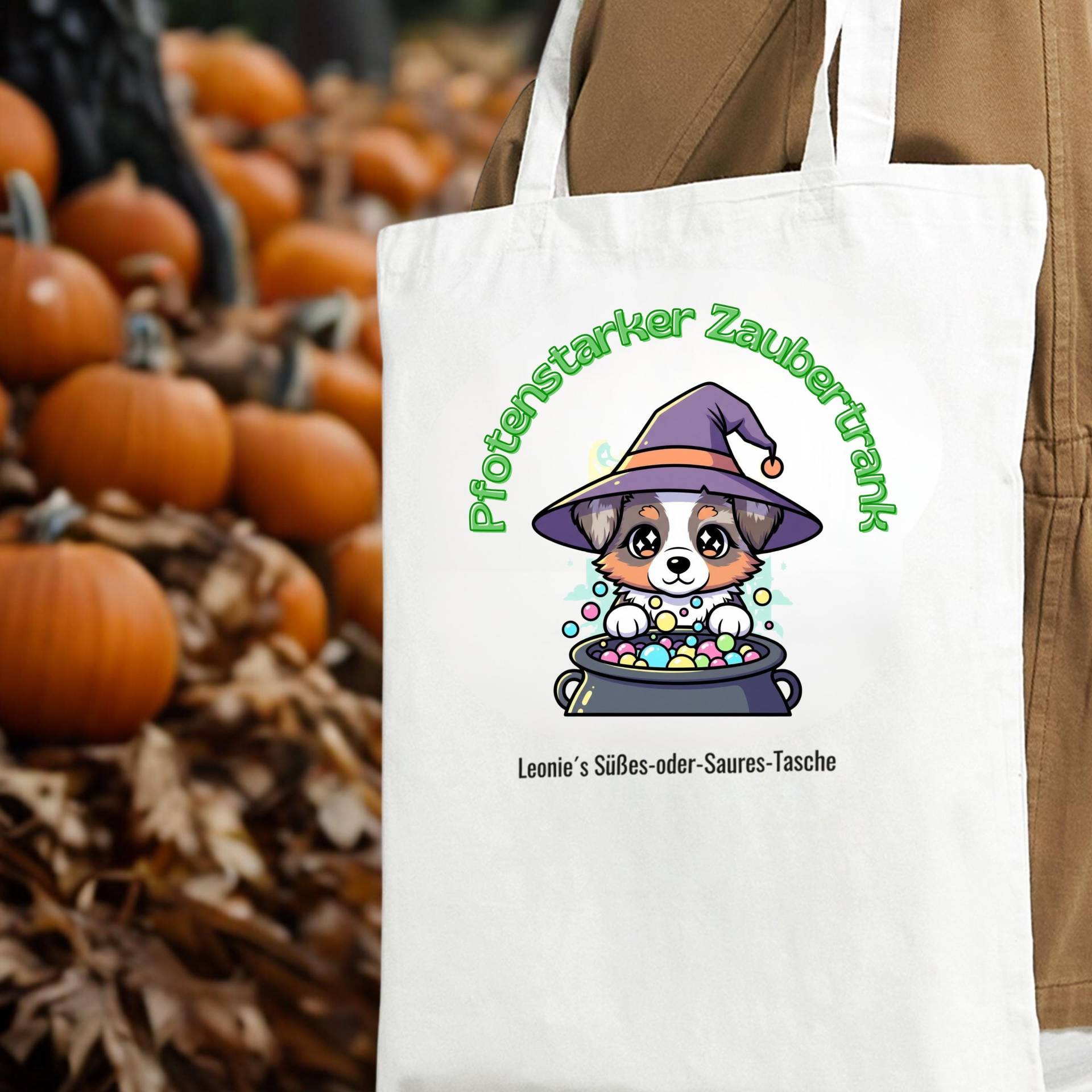 Personalisierte Halloween-Tasche Australian Shepherd Blue Merle Mit Hexenhut | Süßes-Oder-Saures-Tasche Aussie von NicolesAussieLove