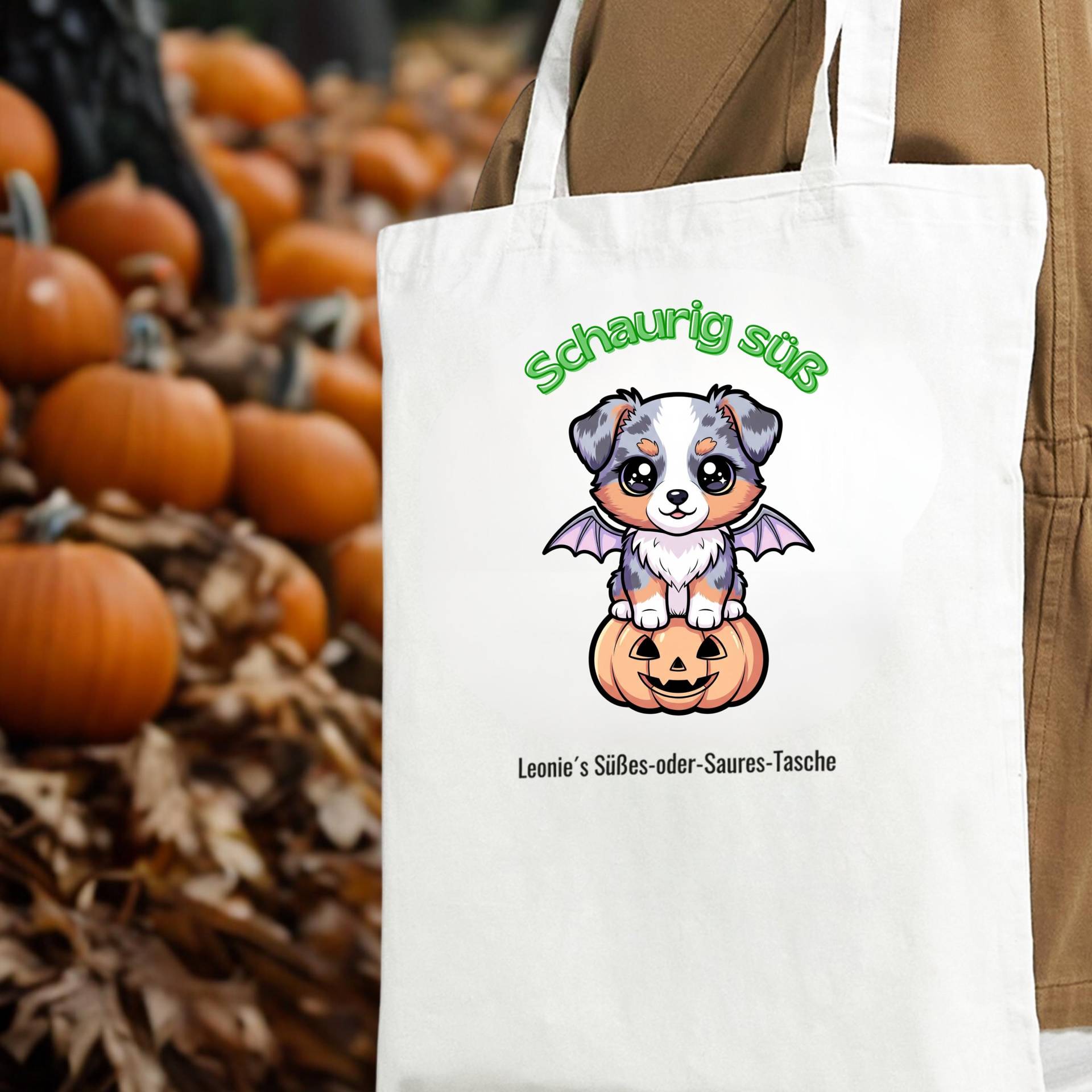 Personalisierte Halloween-Tasche Australian Shepherd Blue Merle | Süßes-Oder-Saures-Tasche Für Kinder Aussie von NicolesAussieLove