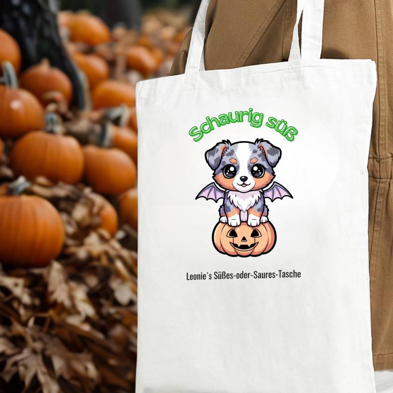 Personalisierte Halloween-Tasche Australian Shepherd Blue Merle | Süßes-Oder-Saures-Tasche Für Kinder Aussie von NicolesAussieLove