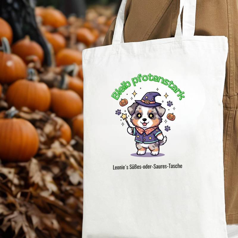 Personalisierte Halloween-Tasche Australian Shepherd Blue Merle Zauberer | Süßes-Oder-Saures-Tasche Aussie von NicolesAussieLove