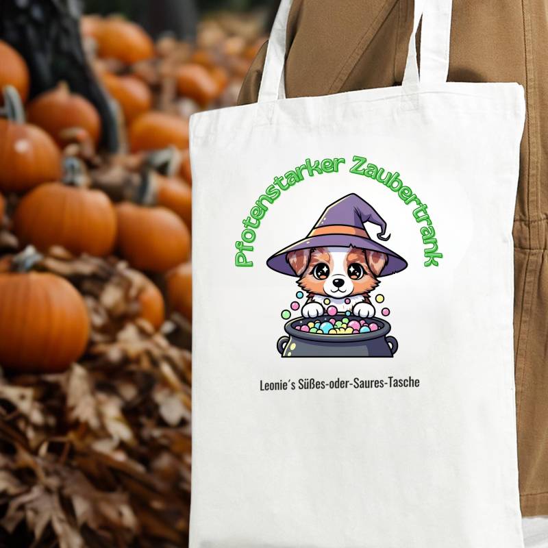 Personalisierte Halloween-Tasche Australian Shepherd Red Merle Mit Hexenhut | Süßes-Oder-Saures-Tasche Aussie von NicolesAussieLove