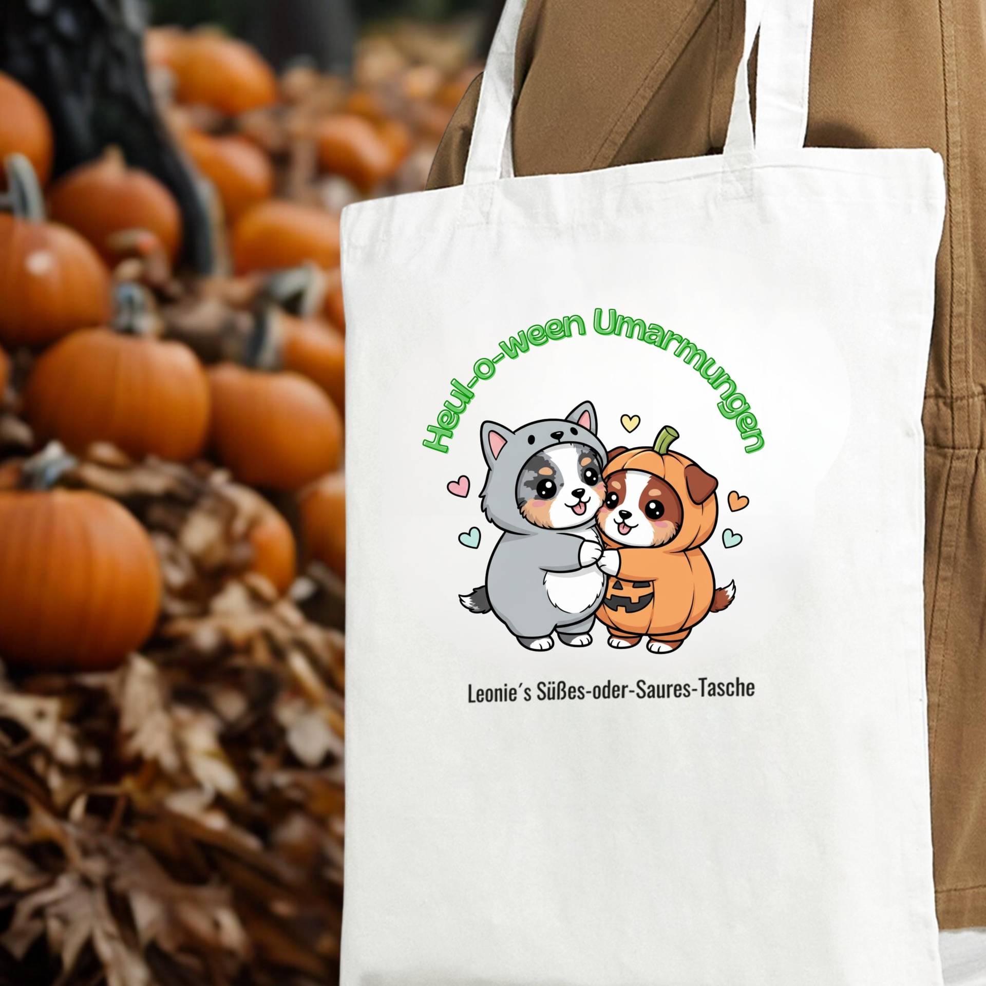 Personalisierte Halloween-Tasche Australian Shepherd Red Tri Und Blue Merle | Süßes-Oder-Saures-Tasche Halloween Aussie von NicolesAussieLove