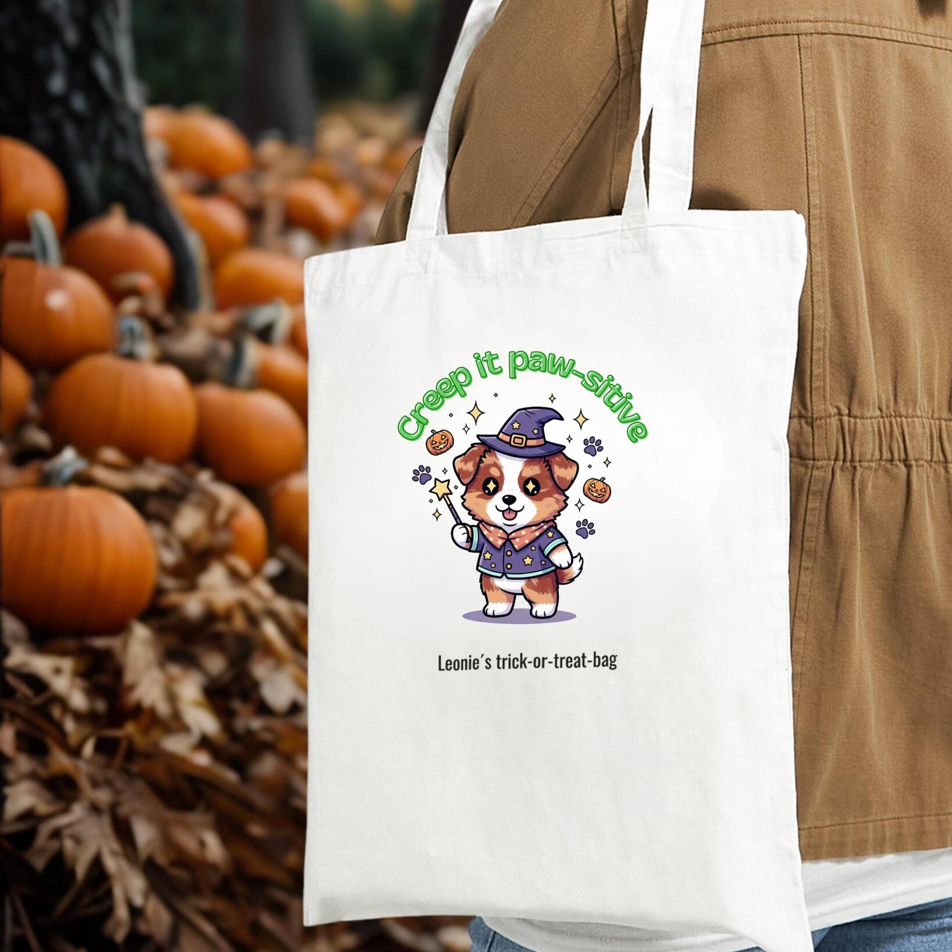 Personalized Halloween Tote Bag Australian Shepherd Red Merle Wizard Puppy | Trick Or Treat For Kids Personalization Kids, Custom von NicolesAussieLove