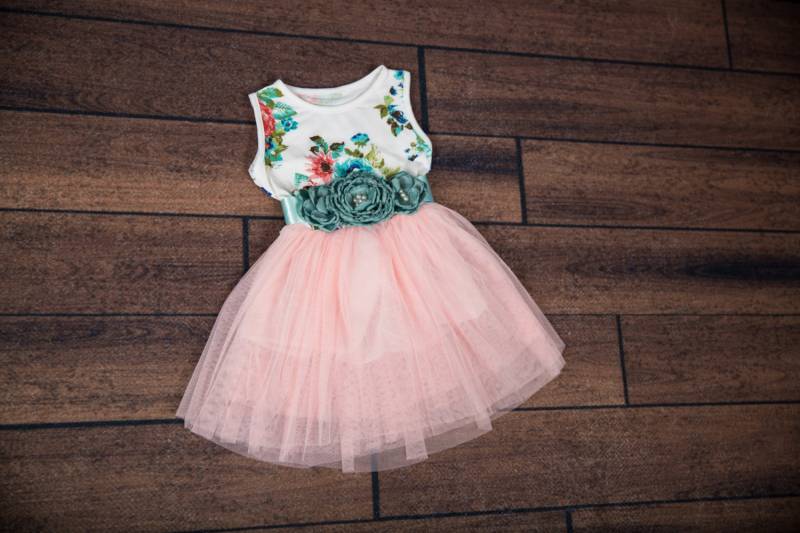 Floral Rosa Tüll Kleid, Baumwollblumen Geburtstag Mädchen Frühlingskleider Delaney von NicolettesCouture