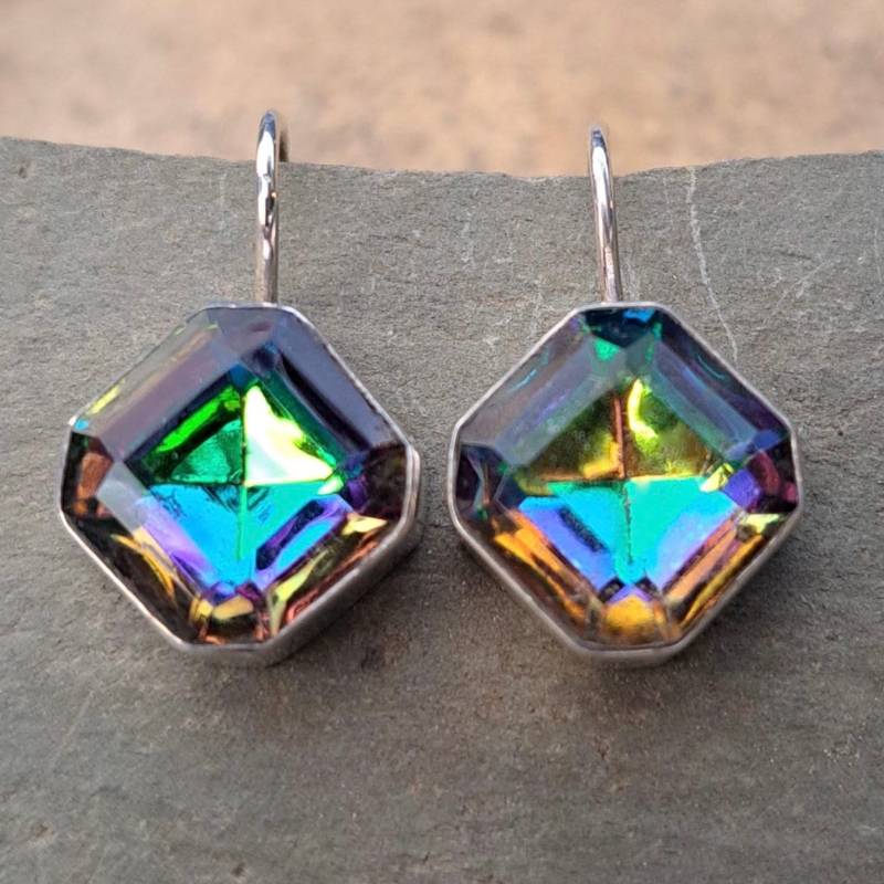 Art Deco Ohrring Sterling Silber Ohrringe Grün Modern Vintage Glas von NicolettesJewelry