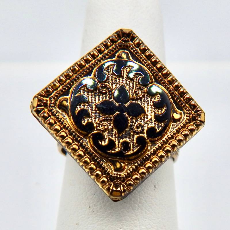Art Deco Ring Einstellbar Glasring Vintage Glasstein Gold Und Schwarz von NicolettesJewelry