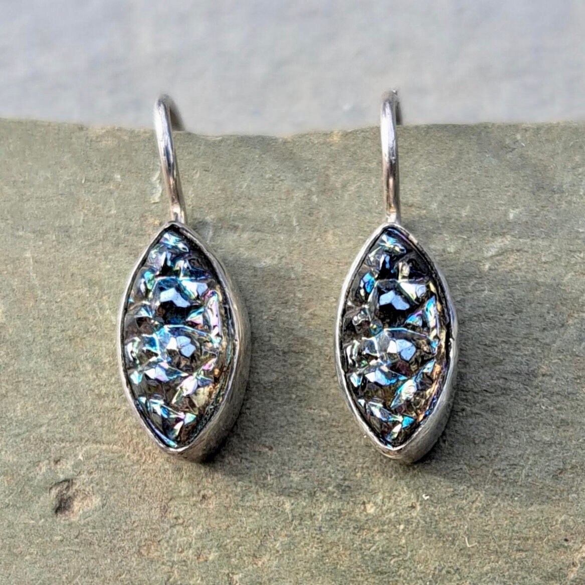 Blaue Sterling Silber Ohrringe Sternennacht Vintage Glasohrringe Art Deco Schmuck 368 von NicolettesJewelry