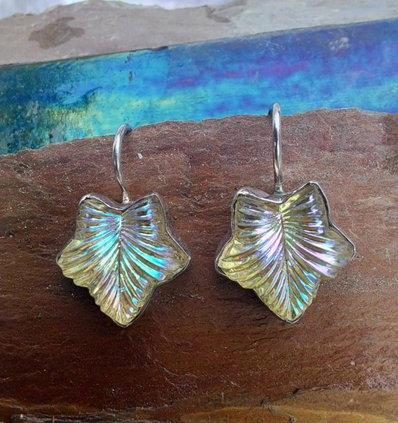 Gelbe Vintage Ohrringe Sterling Silber Lalique Blatt 1920Er Jahre Art Deco Stil Schmuck 523 von NicolettesJewelry