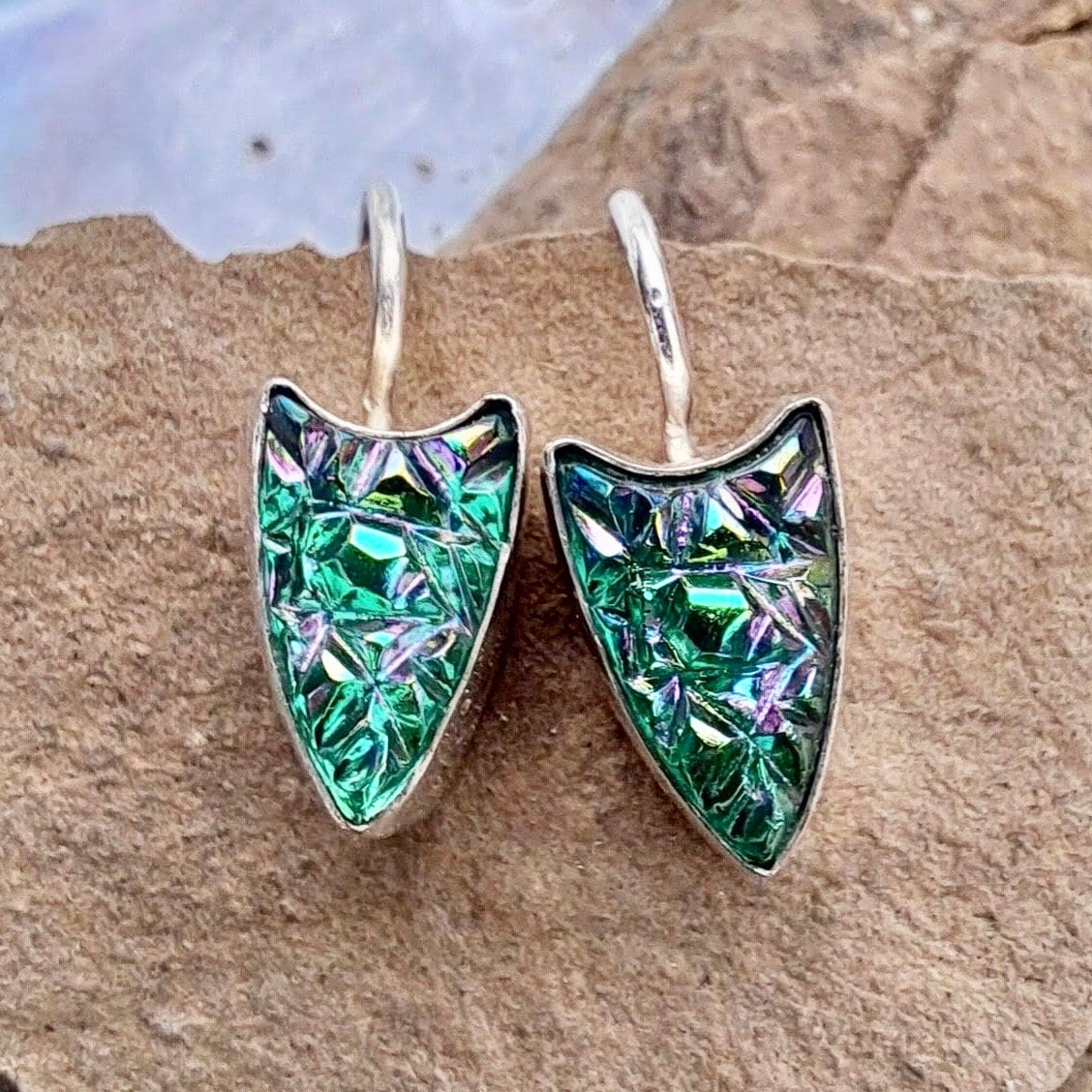 Grüne Silberohrringe Sterling Silber Ohrringe 1920Er Jahre Art Deco Stil Schmuck von NicolettesJewelry