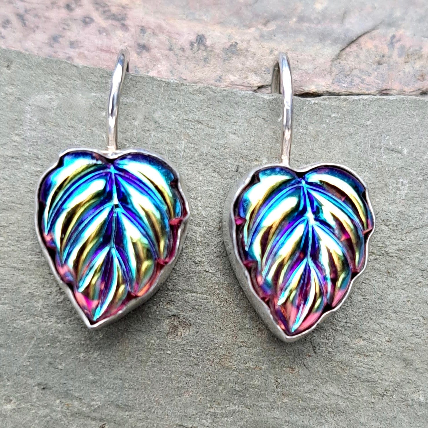 Lila Blatt Ohrringe Sterling Silber Art Deco Lalique Inspiriert Vintage Glas 304 von NicolettesJewelry