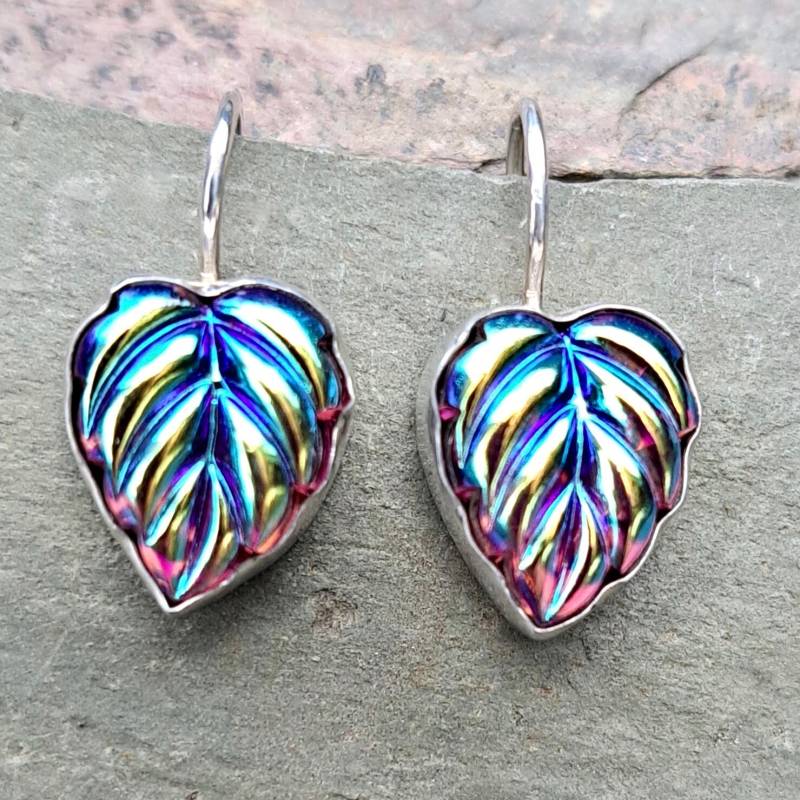 Lila Blatt Ohrringe Sterling Silber Art Deco Lalique Inspiriert Vintage Glas 304 von NicolettesJewelry