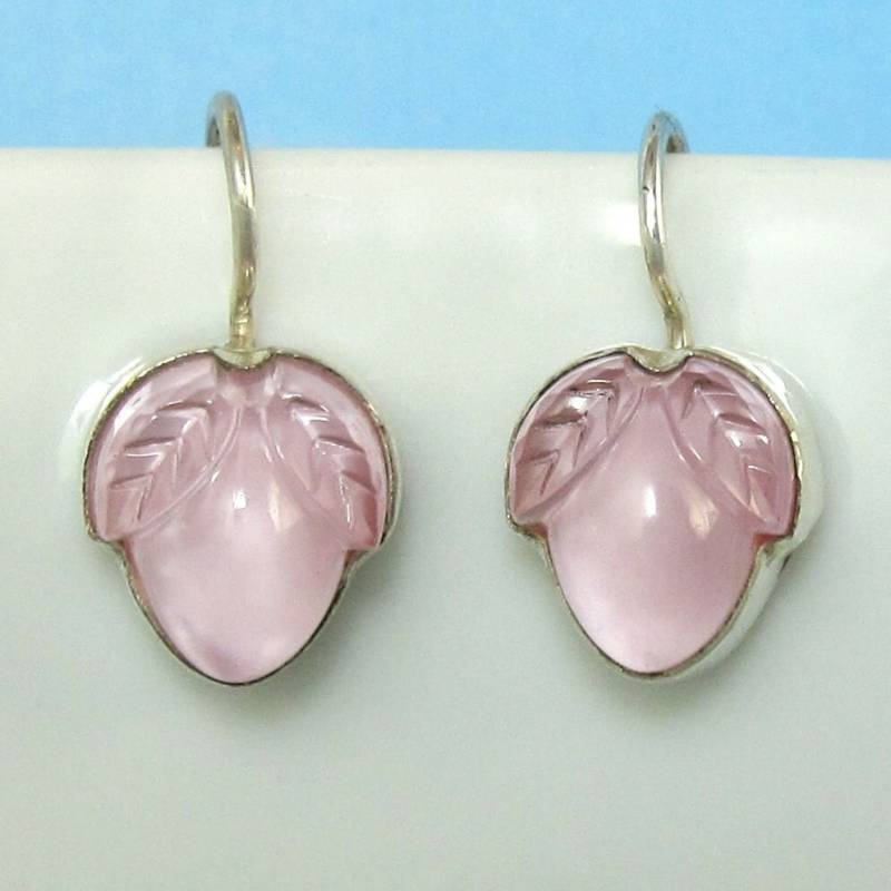 Rosa Blumen Ohrringe Blütenknospe Sterling Silber Lalique Inspiriert Vintage Glas 354 von NicolettesJewelry