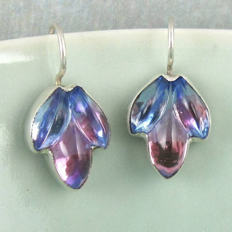 Sterling Silber Ohrringe Vintage Lavendel Glas Blume Steine Art Deco Inspiriert 361 von NicolettesJewelry