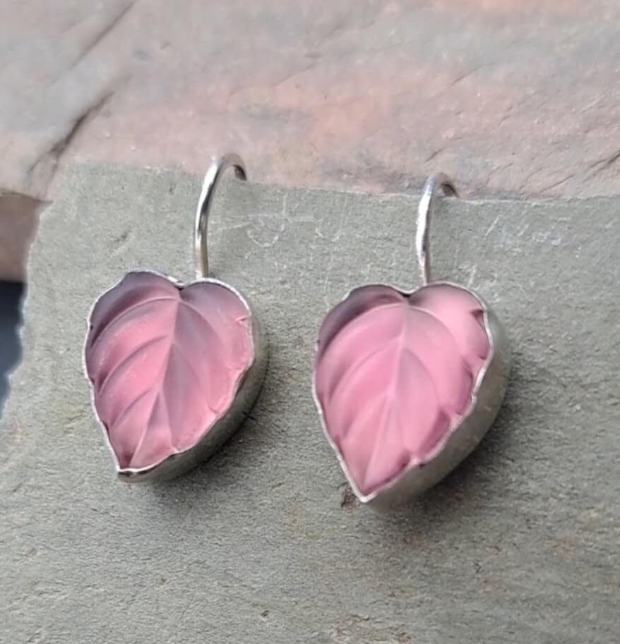 Vintage Glas Lila Blatt Ohrringe Set in Sterling Silber Art Deco Inspiriert 306 von NicolettesJewelry