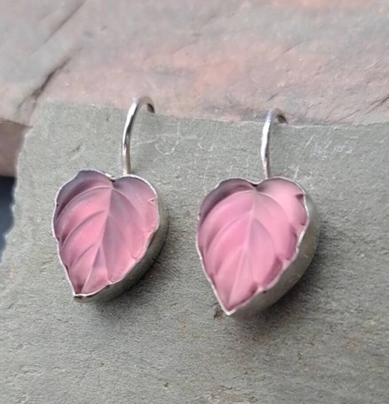 Vintage Glas Lila Blatt Ohrringe Set in Sterling Silber Art Deco Inspiriert 306 von NicolettesJewelry