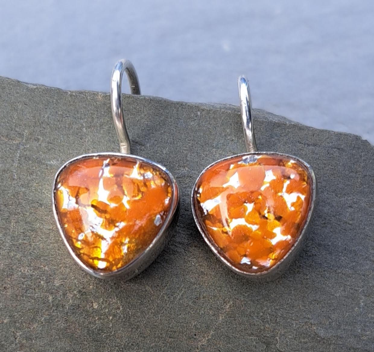 Vintage Glas Orange Feueropal Ohrringe in Sterling Silber 383 von NicolettesJewelry